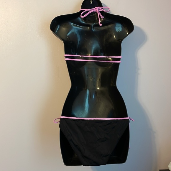 VICTORIA’S SECRET Black with Purple Braided Halter Front Cross Bikini Set size M - Picture 10 of 14